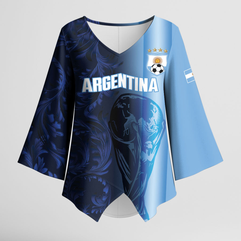 Custom Argentina World Football 2026 Kimono Sleeve Blouse La Albiceleste 4th Champion Proud