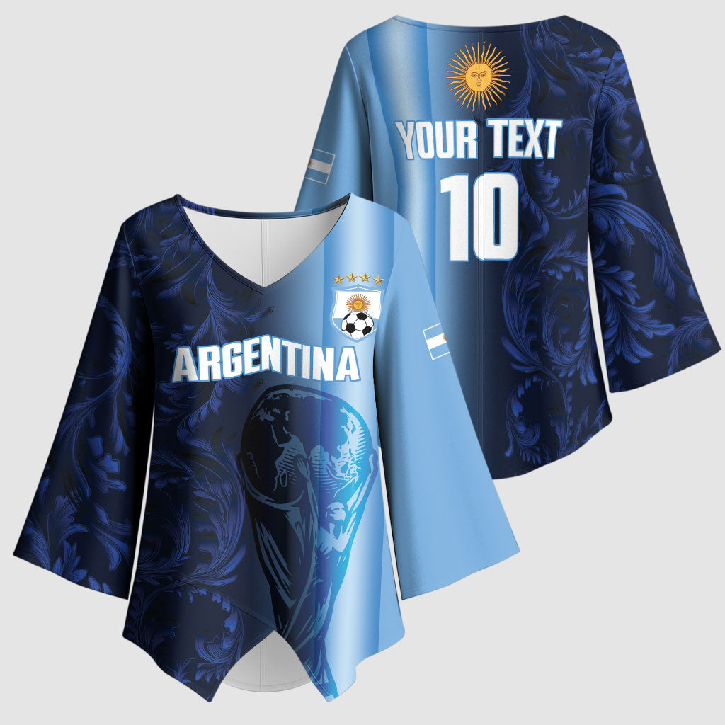 Custom Argentina World Football 2026 Kimono Sleeve Blouse La Albiceleste 4th Champion Proud