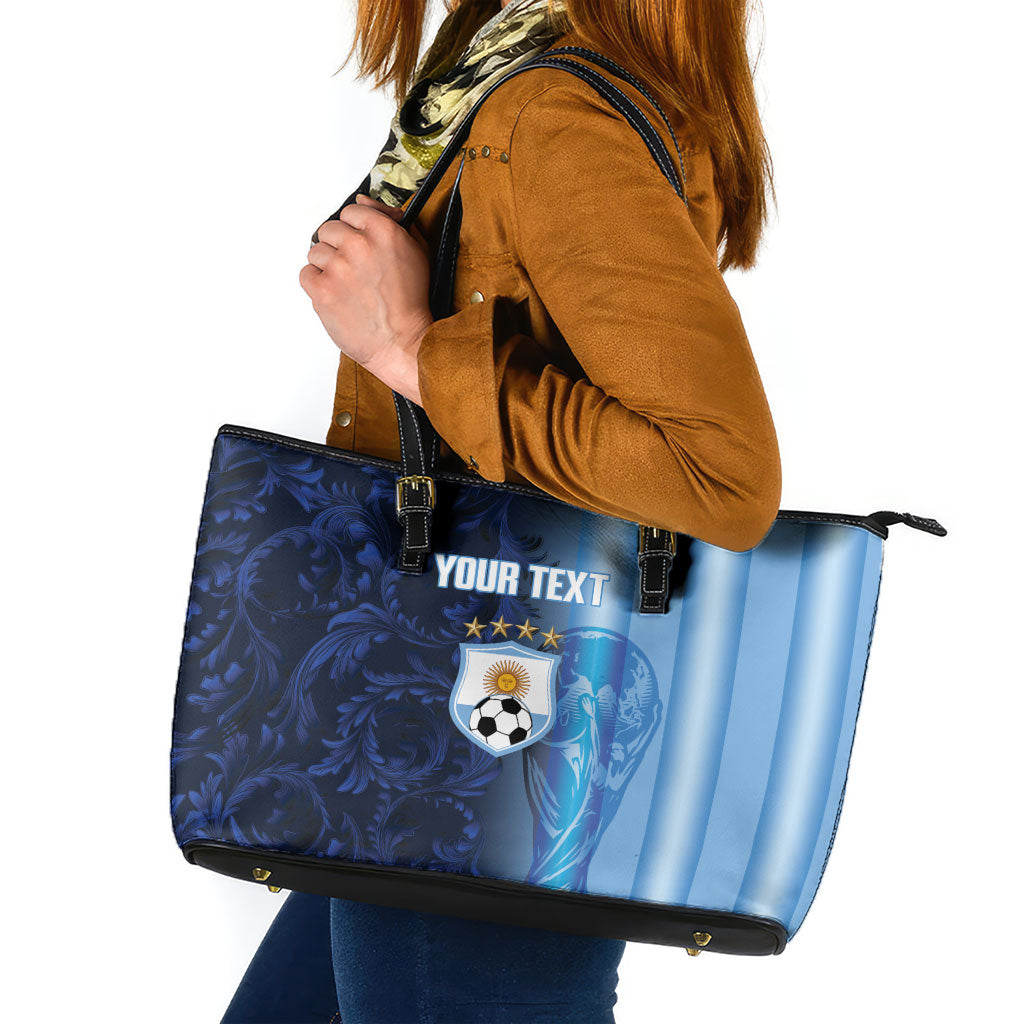 Custom Argentina World Football 2026 Leather Tote Bag La Albiceleste 4th Champion Proud