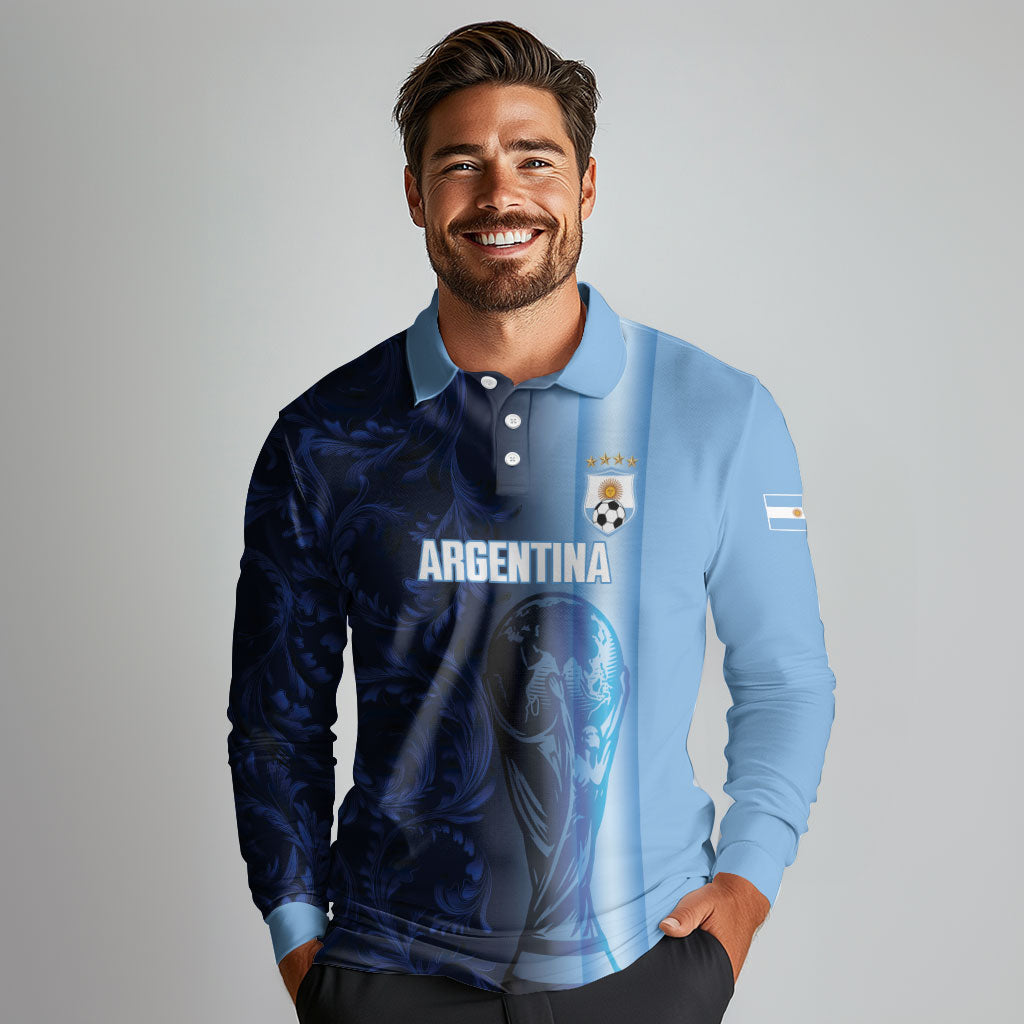 Custom Argentina World Football 2026 Long Sleeve Polo Shirt La Albiceleste 4th Champion Proud