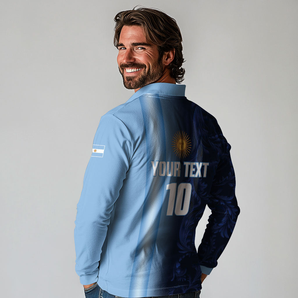 Custom Argentina World Football 2026 Long Sleeve Polo Shirt La Albiceleste 4th Champion Proud