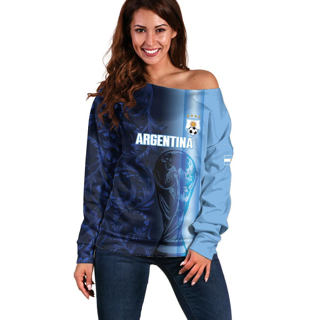 Custom Argentina World Football 2026 Off Shoulder Sweater La Albiceleste 4th Champion Proud