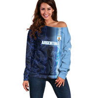 Custom Argentina World Football 2026 Off Shoulder Sweater La Albiceleste 4th Champion Proud