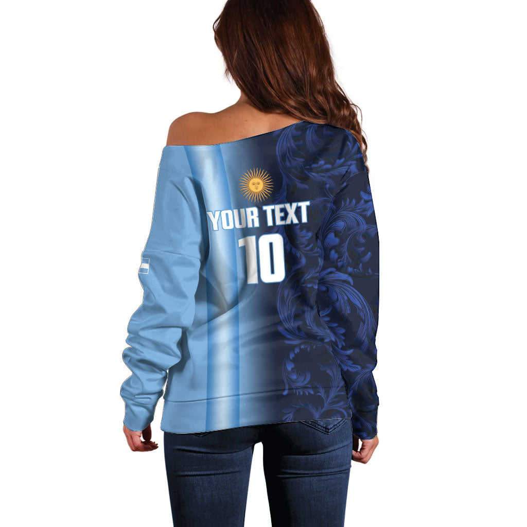 Custom Argentina World Football 2026 Off Shoulder Sweater La Albiceleste 4th Champion Proud