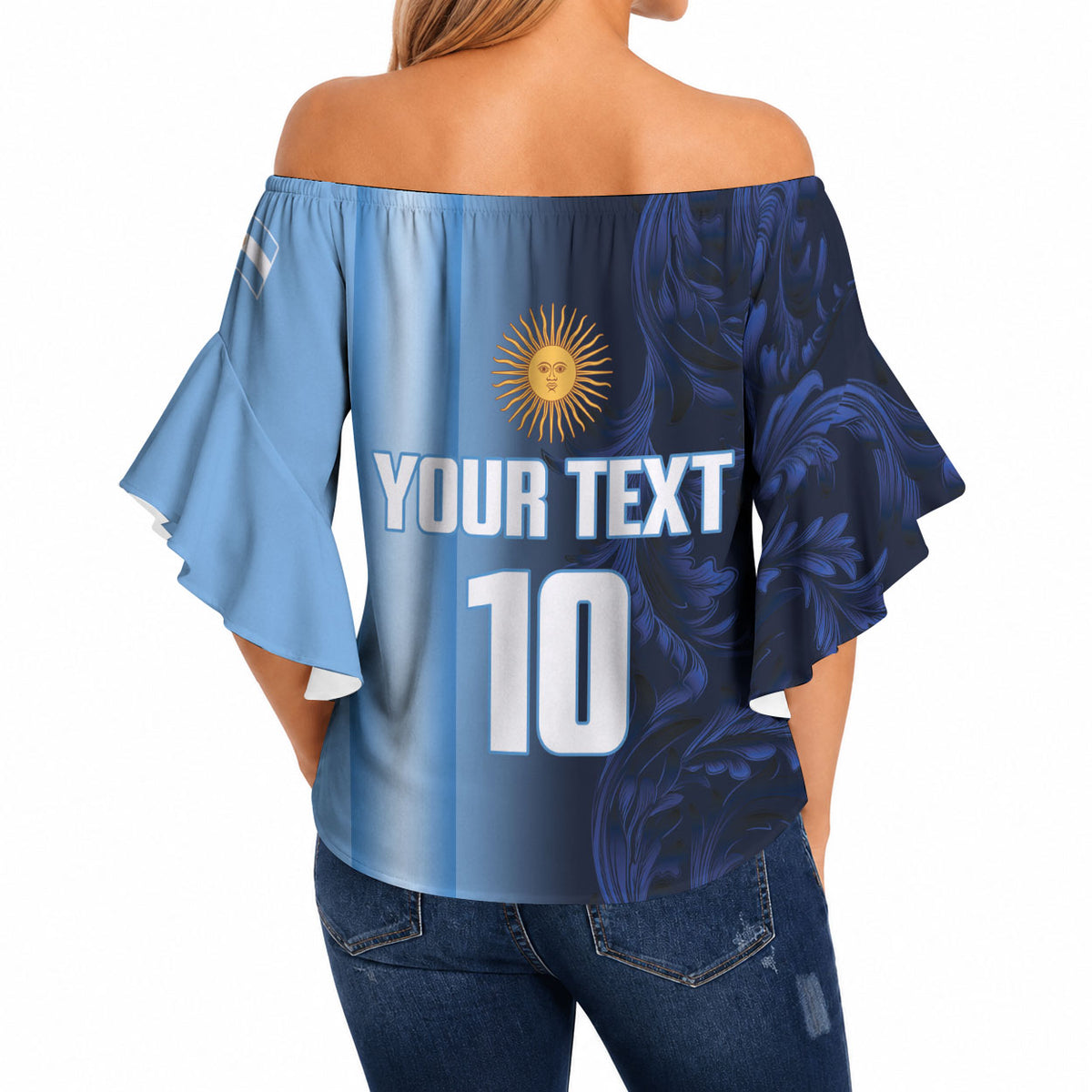 Custom Argentina World Football 2026 Off Shoulder Wrap Waist Top La Albiceleste 4th Champion Proud