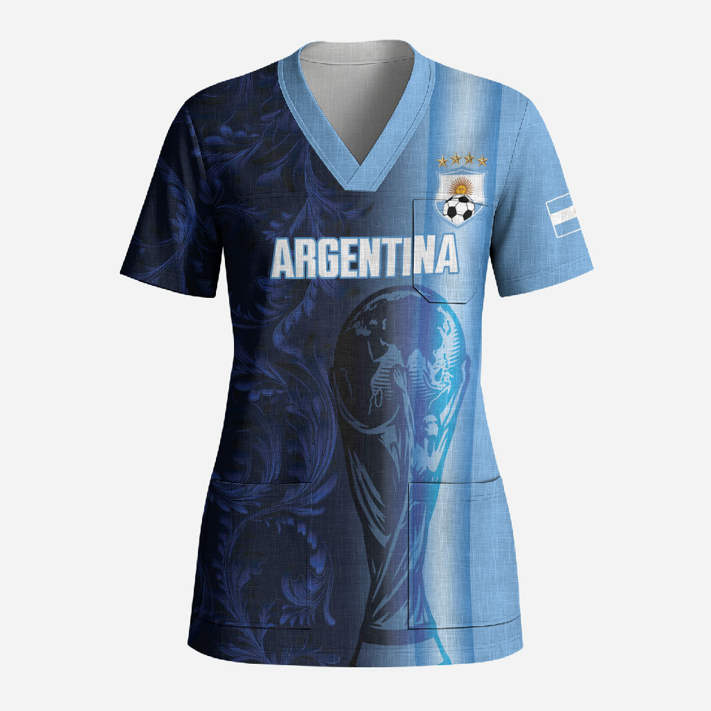 Custom Argentina World Football 2026 Scrub Top La Albiceleste 4th Champion Proud