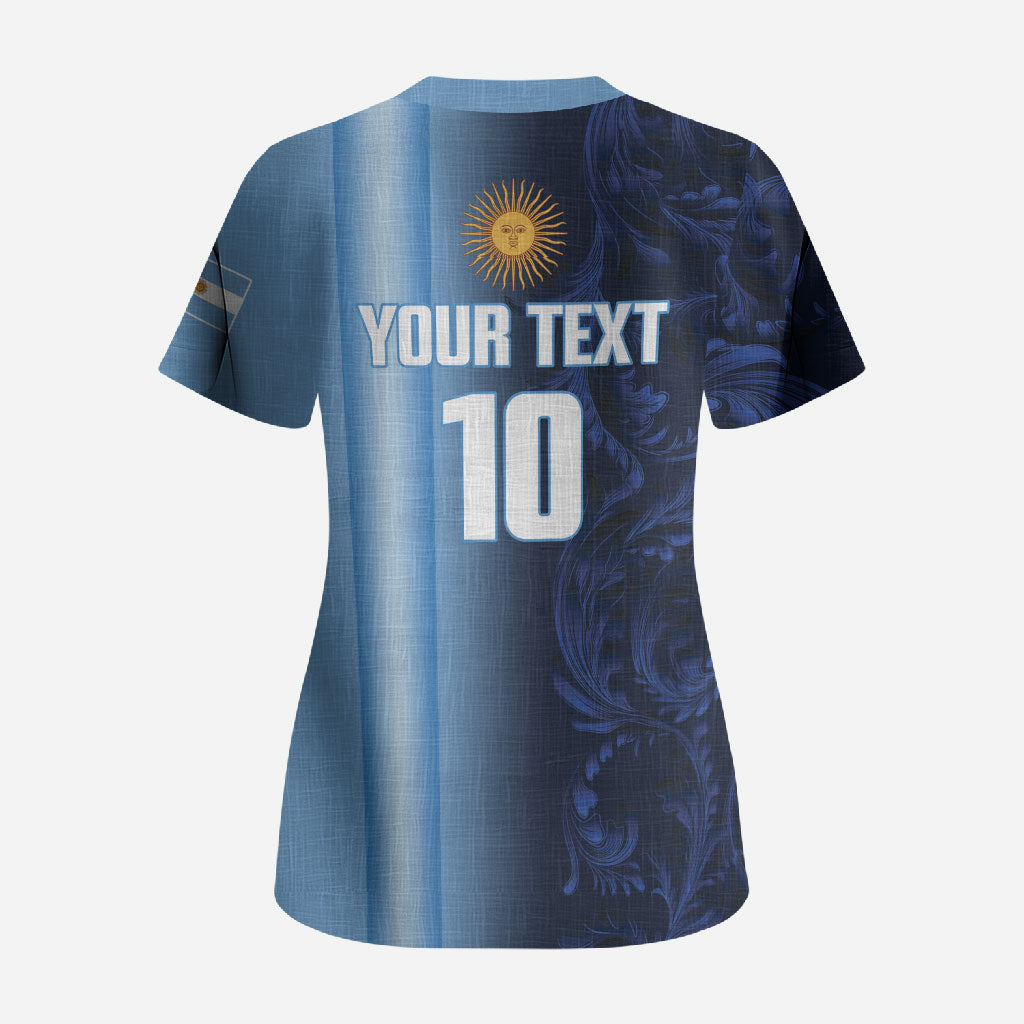 Custom Argentina World Football 2026 Scrub Top La Albiceleste 4th Champion Proud