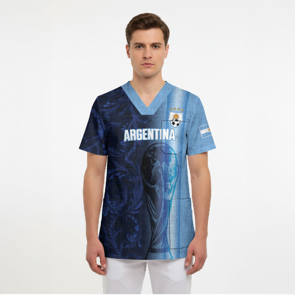 Custom Argentina World Football 2026 Scrub Top La Albiceleste 4th Champion Proud