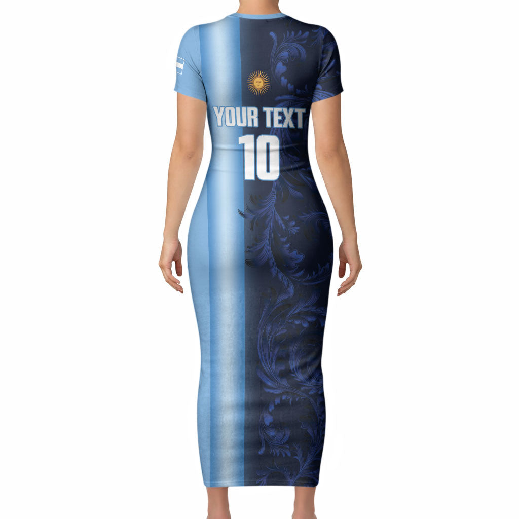 Custom Argentina World Football 2026 Short Sleeve Bodycon Dress La Albiceleste 4th Champion Proud
