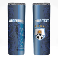 Custom Argentina World Football 2026 Skinny Tumbler La Albiceleste 4th Champion Proud