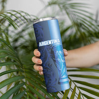 Custom Argentina World Football 2026 Skinny Tumbler La Albiceleste 4th Champion Proud