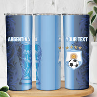 Custom Argentina World Football 2026 Skinny Tumbler La Albiceleste 4th Champion Proud