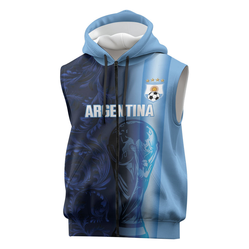 Custom Argentina World Football 2026 Sleeveless Zip Hoodie La Albiceleste 4th Champion Proud