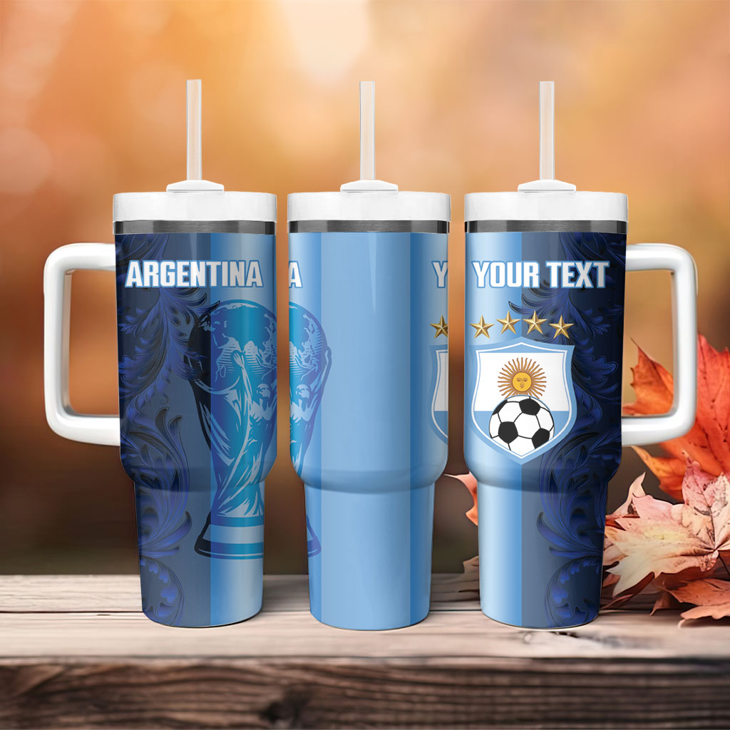 Custom Argentina World Football 2026 Tumbler With Handle La Albiceleste 4th Champion Proud