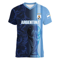 Custom Argentina World Football 2026 Women V-Neck T-Shirt La Albiceleste 4th Champion Proud