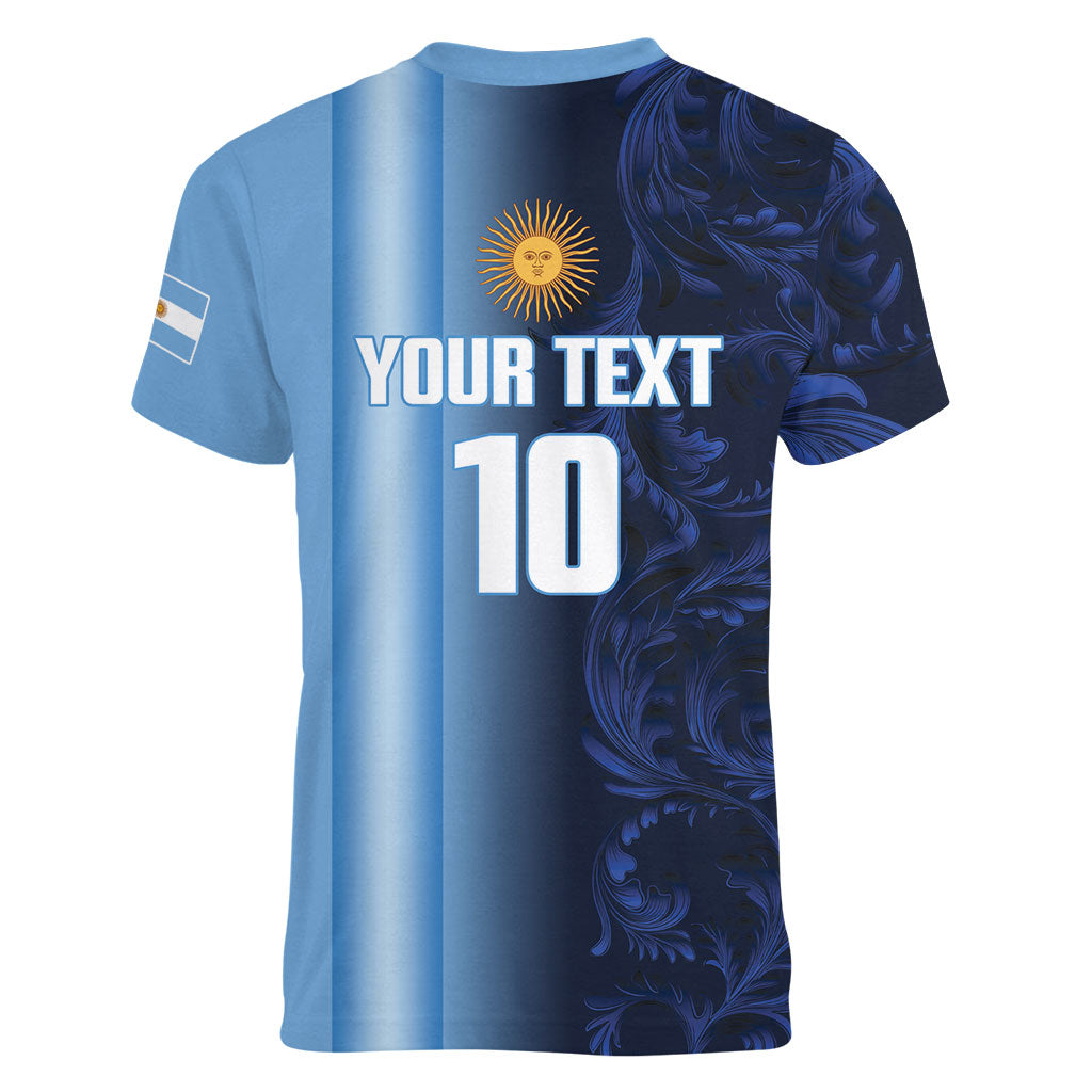 Custom Argentina World Football 2026 Women V-Neck T-Shirt La Albiceleste 4th Champion Proud