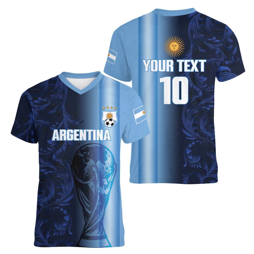 Custom Argentina World Football 2026 Women V-Neck T-Shirt La Albiceleste 4th Champion Proud