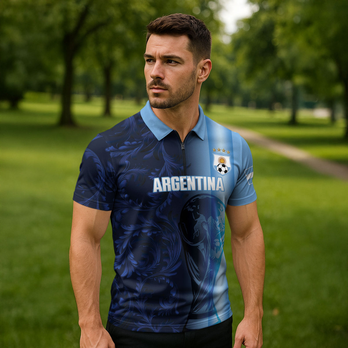 Custom Argentina World Football 2026 Zipper Polo Shirt La Albiceleste 4th Champion Proud