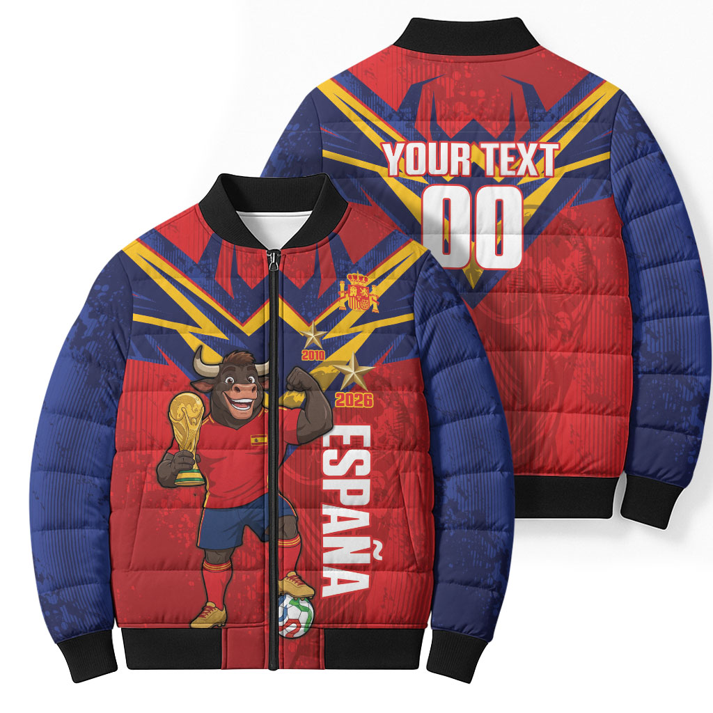 Custom Spain World Football 2026 Bomber Puffer Jacket La Roja 2nd Champion Proud