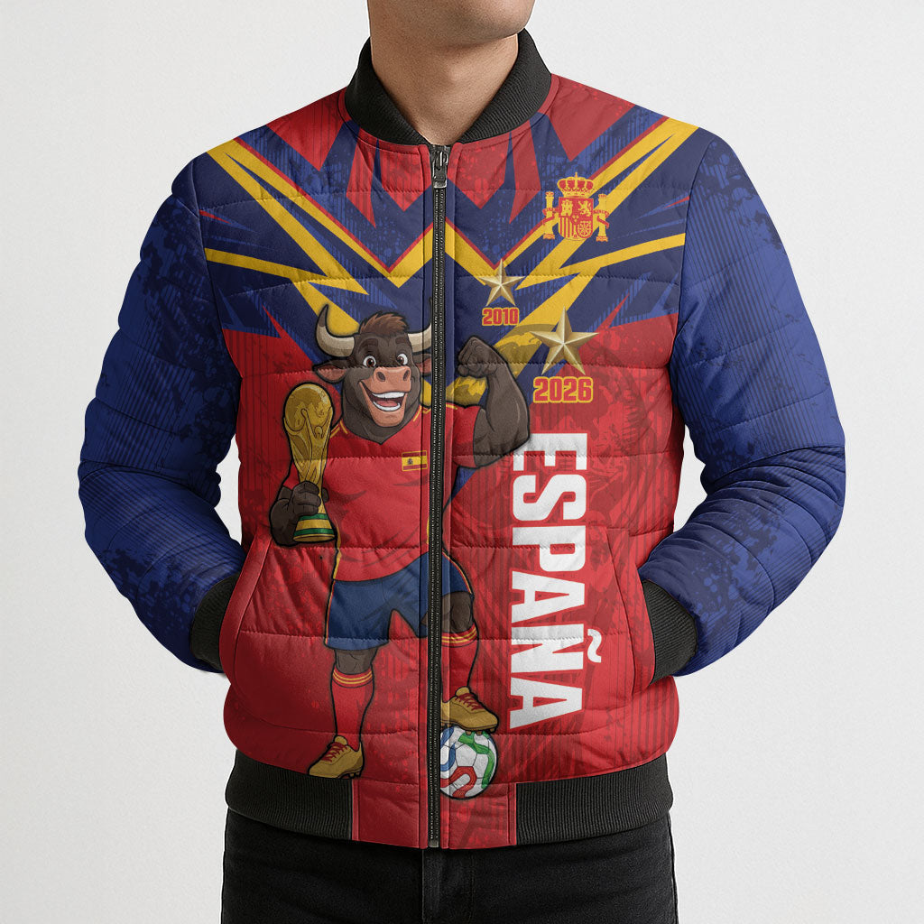 Custom Spain World Football 2026 Bomber Puffer Jacket La Roja 2nd Champion Proud