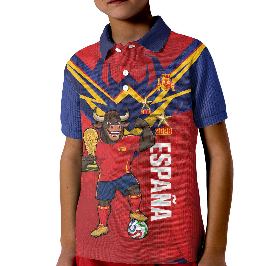 Custom Spain World Football 2026 Kid Polo Shirt La Roja 2nd Champion Proud