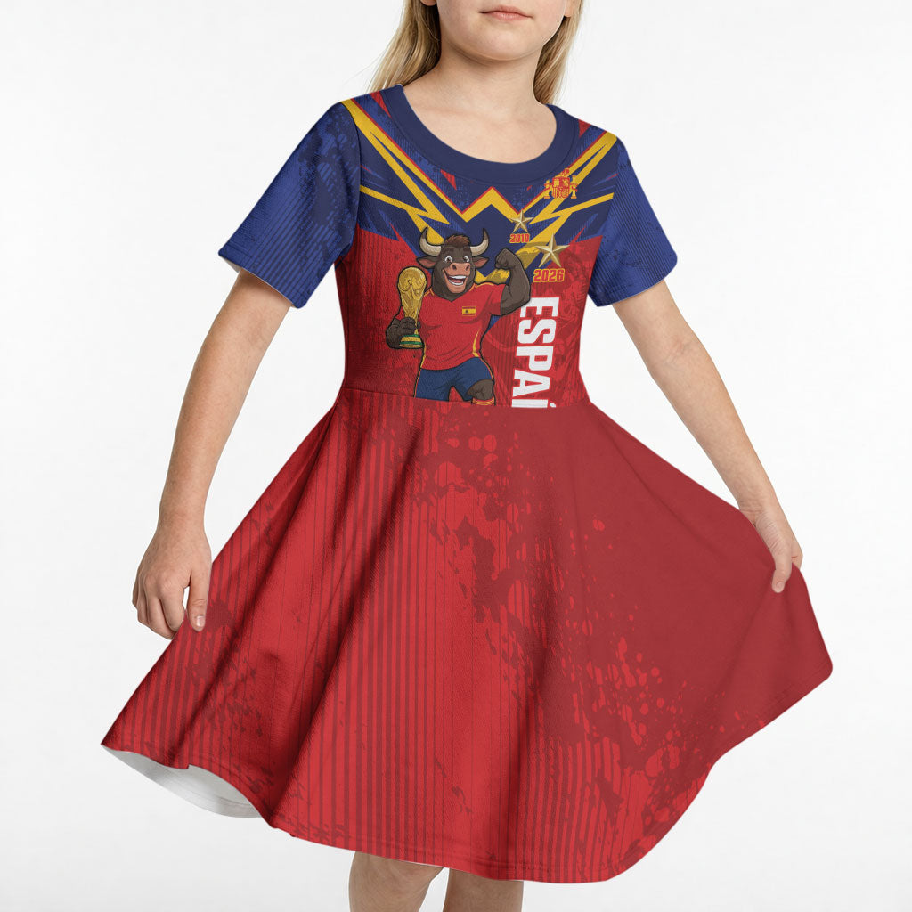 Custom Spain World Football 2026 Kid Short Sleeve Dress La Roja 2nd Champion Proud