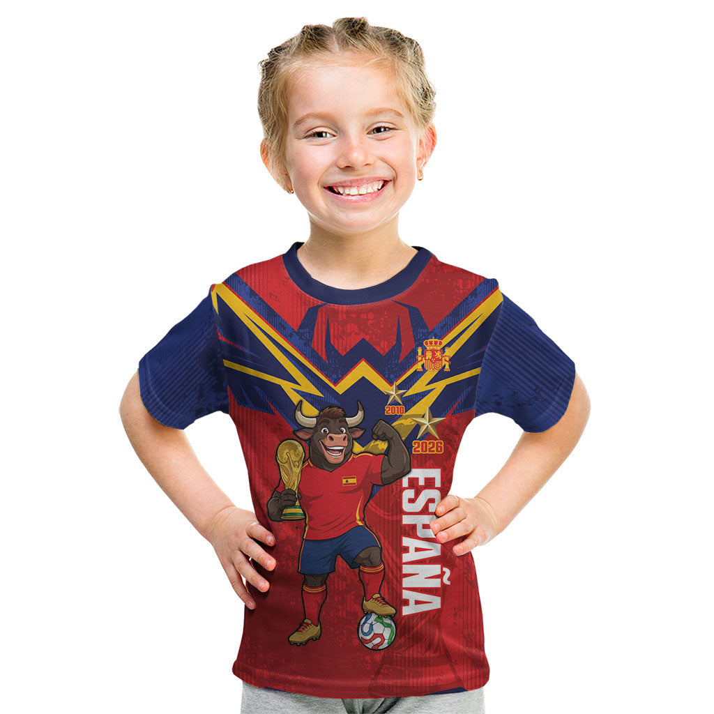 Custom Spain World Football 2026 Kid T Shirt La Roja 2nd Champion Proud