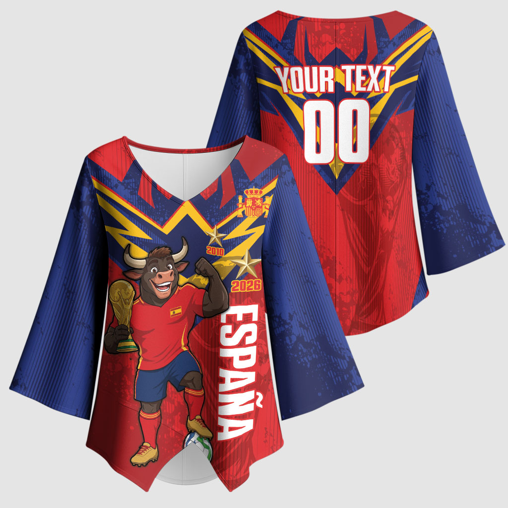Custom Spain World Football 2026 Kimono Sleeve Blouse La Roja 2nd Champion Proud