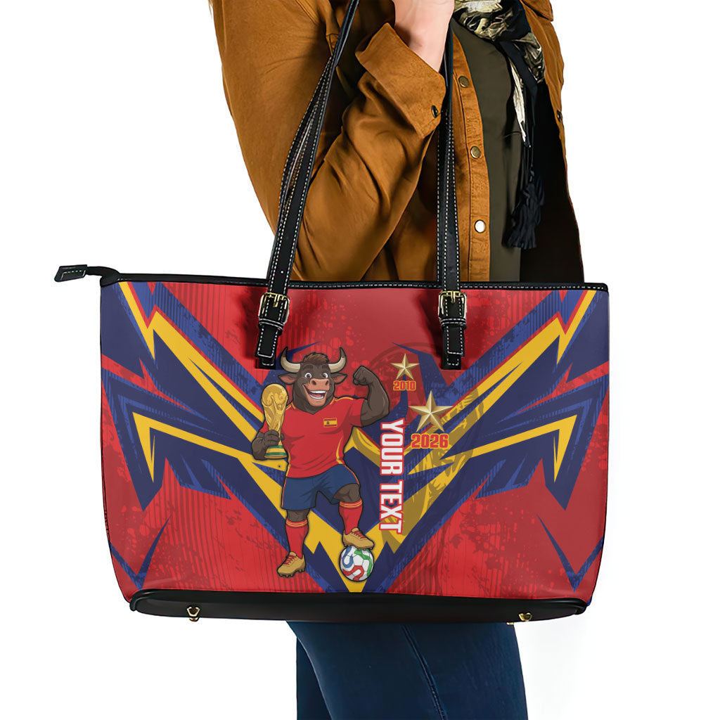 Custom Spain World Football 2026 Leather Tote Bag La Roja 2nd Champion Proud