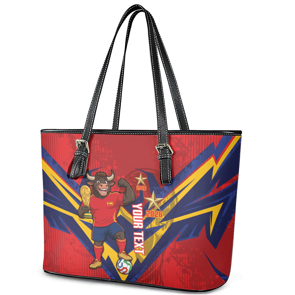 Custom Spain World Football 2026 Leather Tote Bag La Roja 2nd Champion Proud