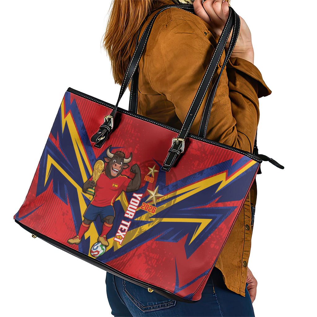 Custom Spain World Football 2026 Leather Tote Bag La Roja 2nd Champion Proud
