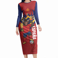Custom Spain World Football 2026 Long Sleeve Bodycon Dress La Roja 2nd Champion Proud