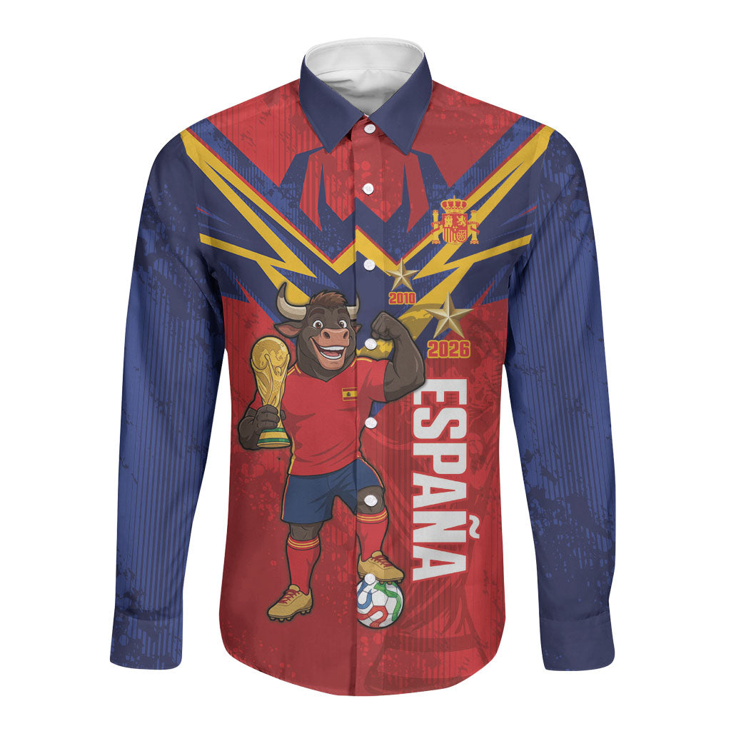 Custom Spain World Football 2026 Long Sleeve Button Shirt La Roja 2nd Champion Proud