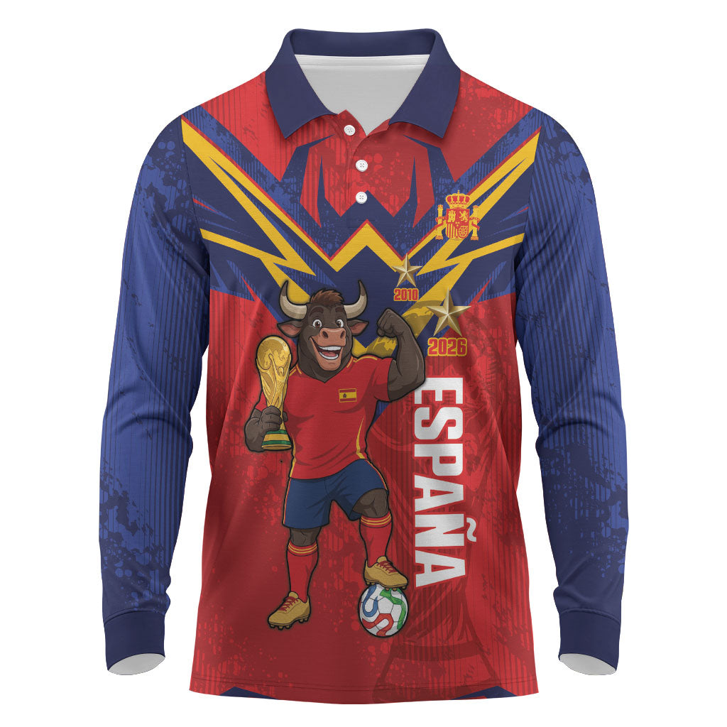 Custom Spain World Football 2026 Long Sleeve Polo Shirt La Roja 2nd Champion Proud