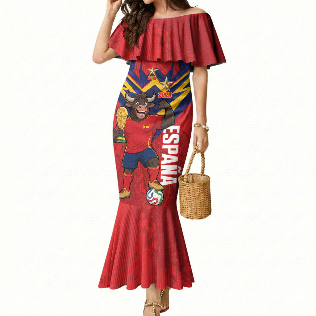 Custom Spain World Football 2026 Mermaid Dress La Roja 2nd Champion Proud
