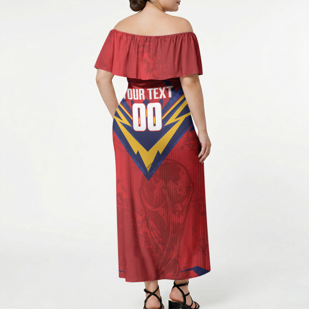 Custom Spain World Football 2026 Off Shoulder Maxi Dress La Roja 2nd Champion Proud