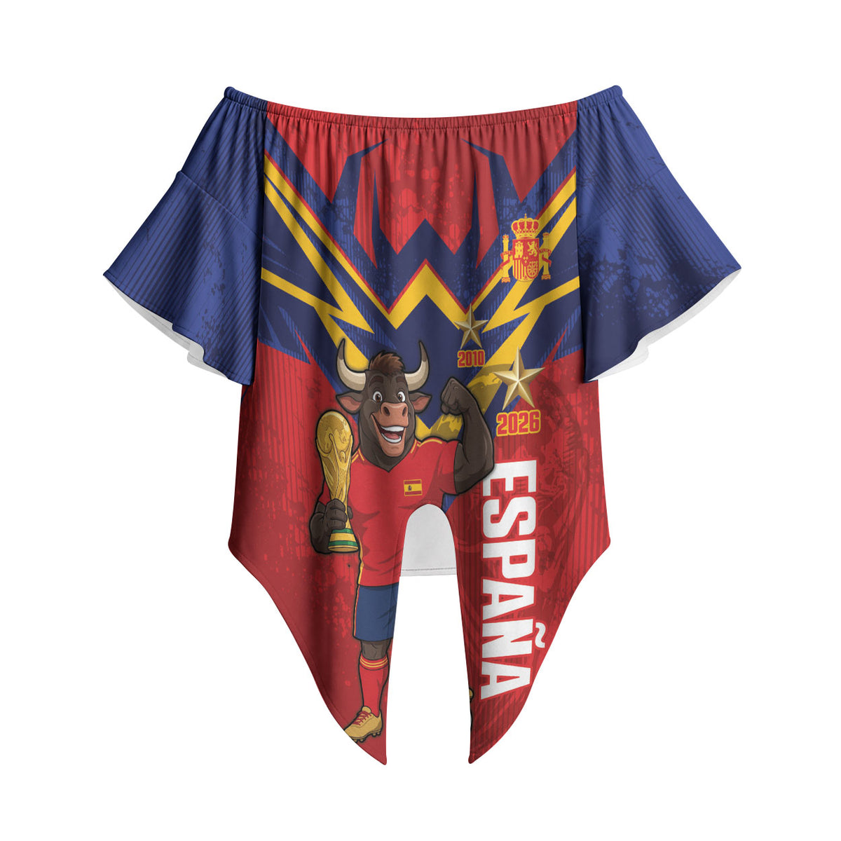 Custom Spain World Football 2026 Off Shoulder Wrap Waist Top La Roja 2nd Champion Proud