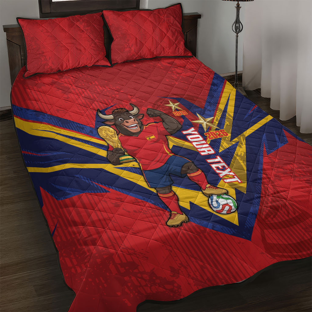 Custom Spain World Football 2026 Quilt Bed Set La Roja 2nd Champion Proud