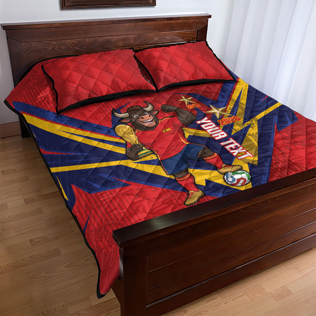 Custom Spain World Football 2026 Quilt Bed Set La Roja 2nd Champion Proud