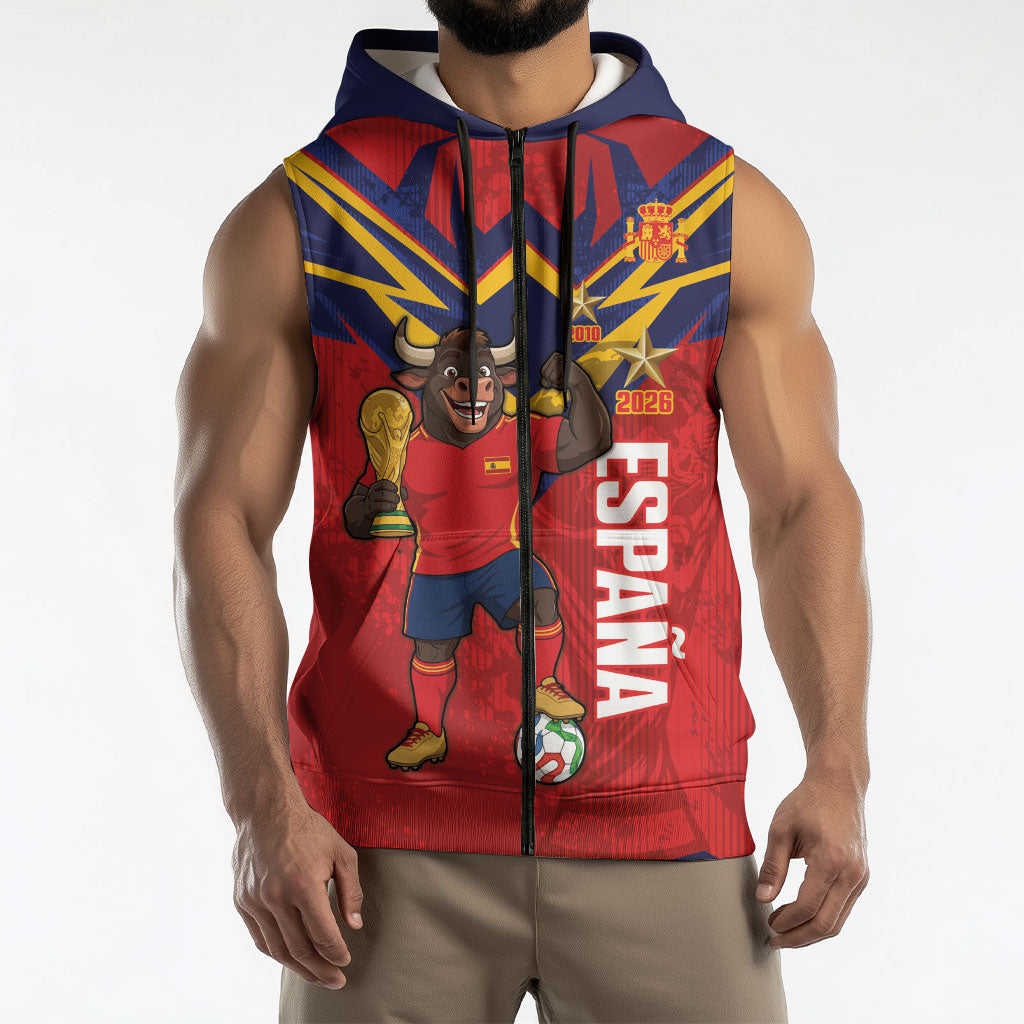 Custom Spain World Football 2026 Sleeveless Zip Hoodie La Roja 2nd Champion Proud