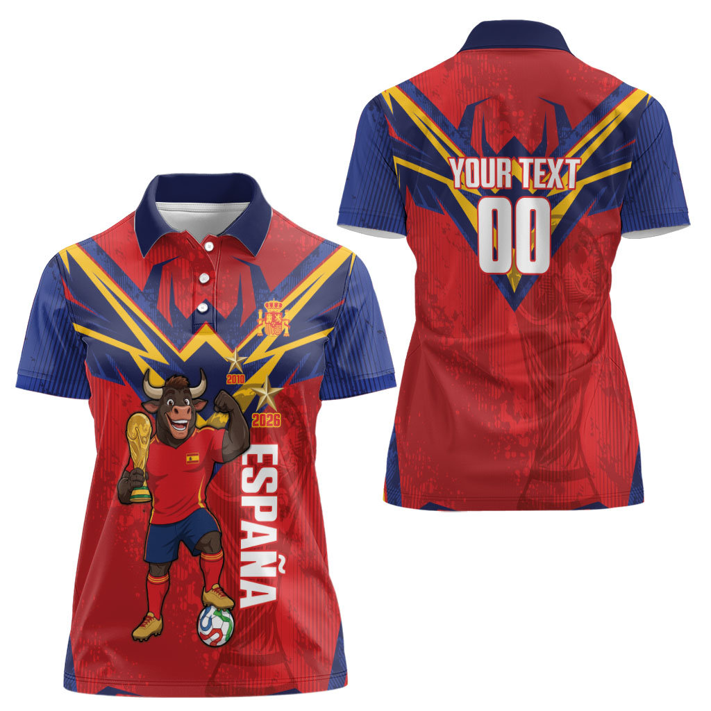 Custom Spain World Football 2026 Women Polo Shirt La Roja 2nd Champion Proud
