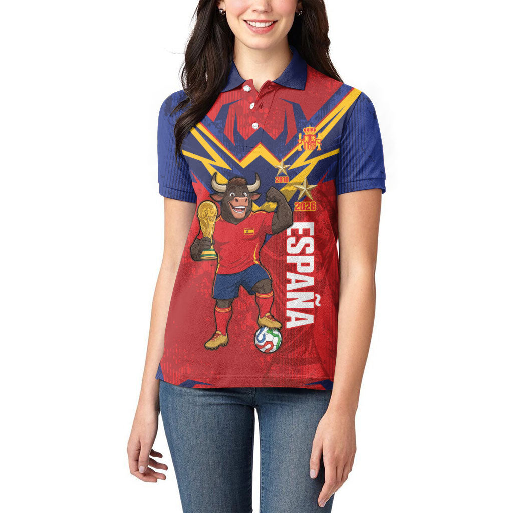 Custom Spain World Football 2026 Women Polo Shirt La Roja 2nd Champion Proud