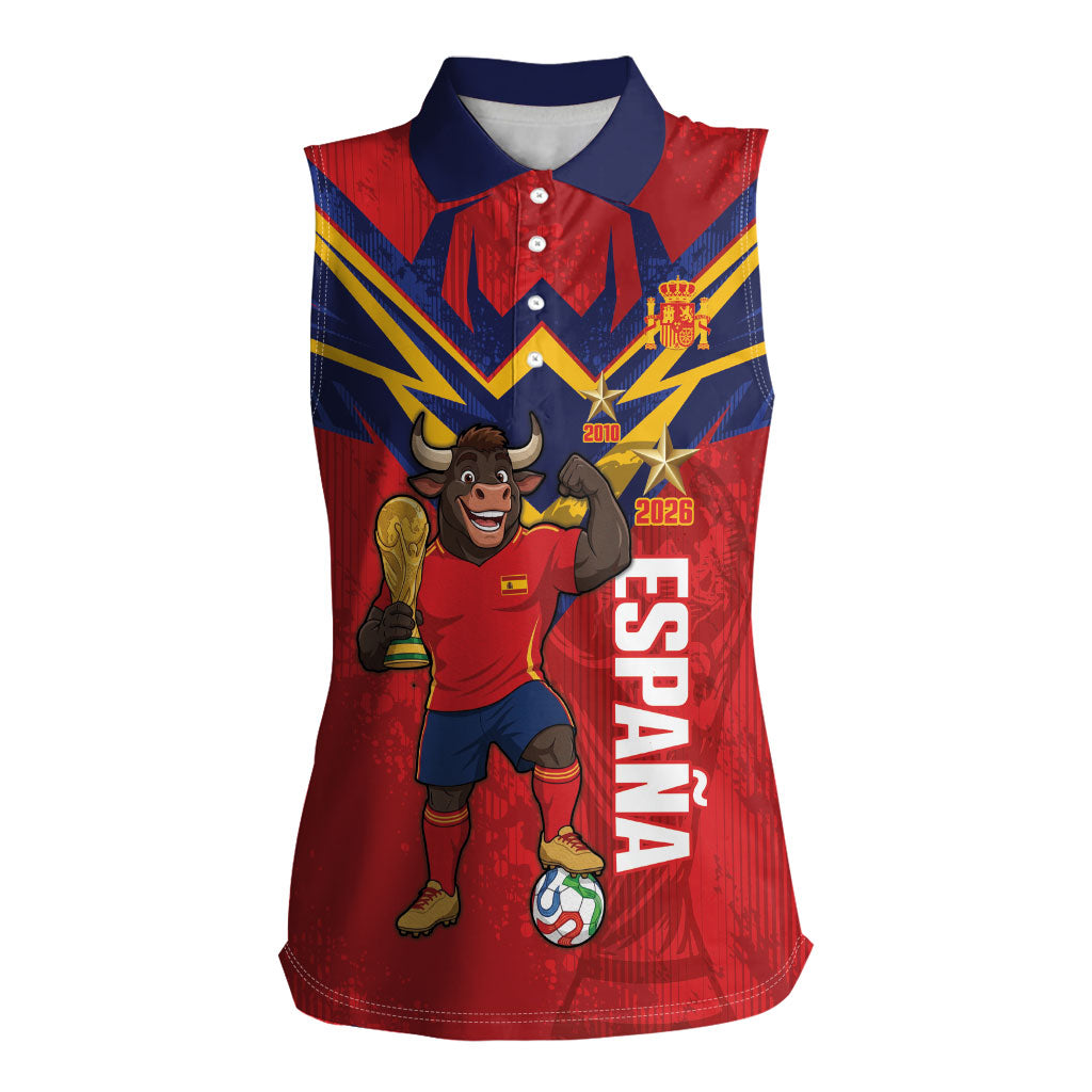 Custom Spain World Football 2026 Women Sleeveless Polo Shirt La Roja 2nd Champion Proud