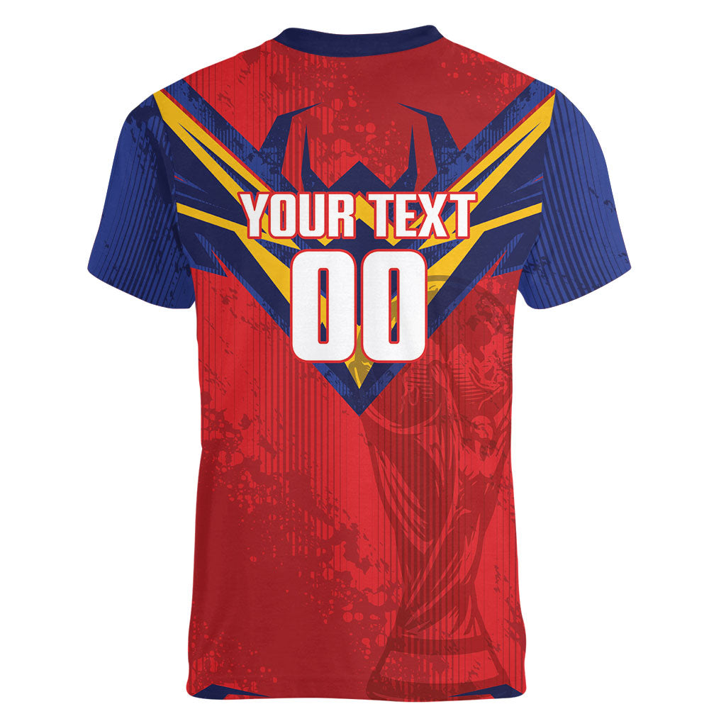 Custom Spain World Football 2026 Women V-Neck T-Shirt La Roja 2nd Champion Proud