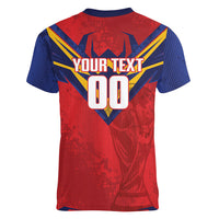 Custom Spain World Football 2026 Women V-Neck T-Shirt La Roja 2nd Champion Proud