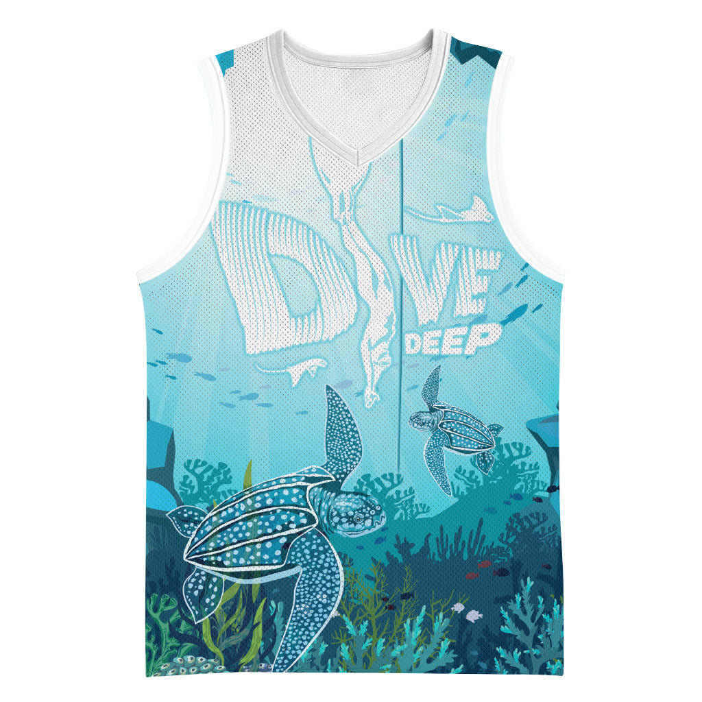 Personalized Dominica Freediving Basketball Jersey Leatherback Sea Turtle Ocean Style