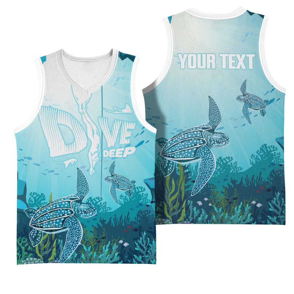 Personalized Dominica Freediving Basketball Jersey Leatherback Sea Turtle Ocean Style
