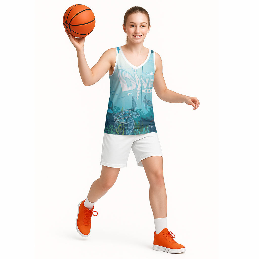 Personalized Dominica Freediving Basketball Jersey Leatherback Sea Turtle Ocean Style