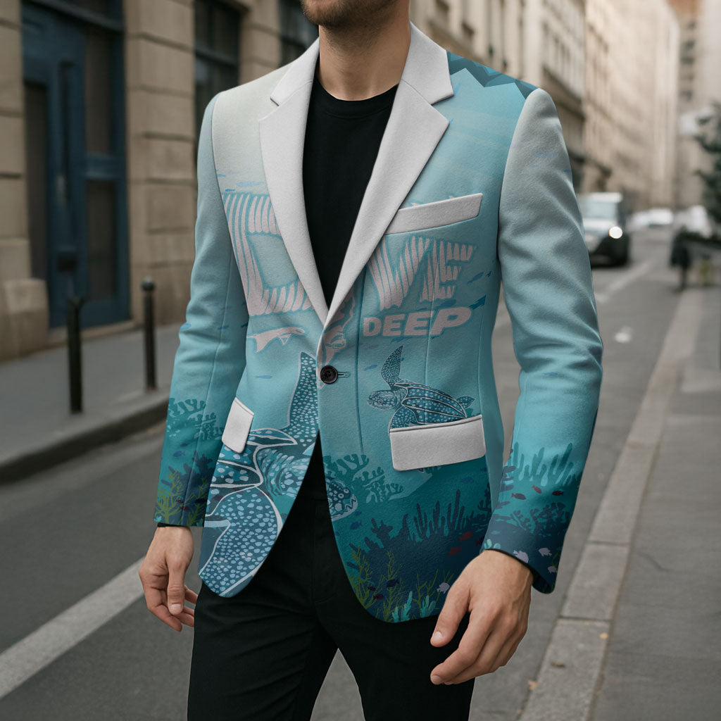 Personalized Dominica Freediving Blazer Leatherback Sea Turtle Ocean Style