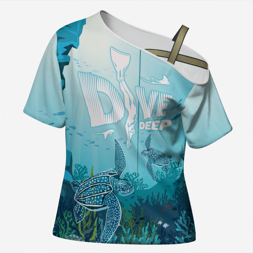 Personalized Dominica Freediving Cross Shoulder Shirt Leatherback Sea Turtle Ocean Style